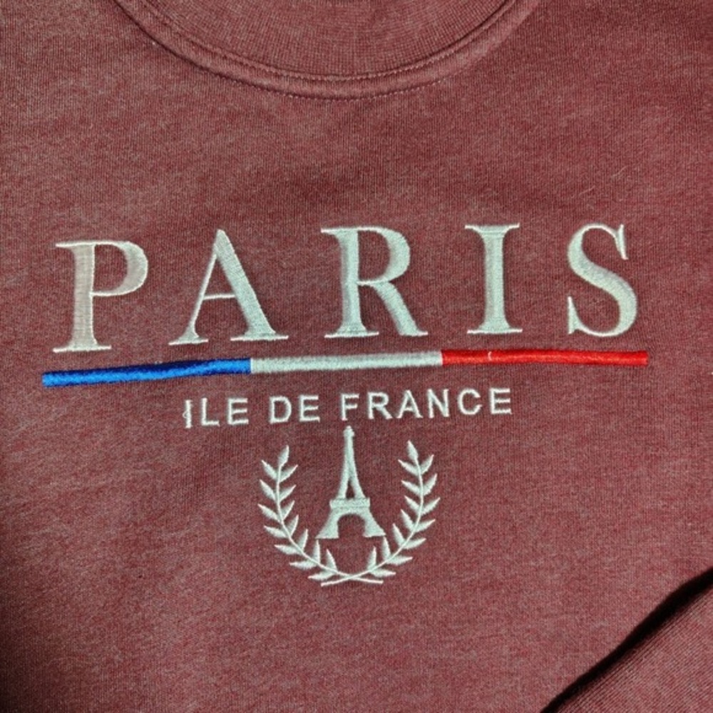 Paris Ile de France Embroidered Crewneck Sweatshirt‎ Maroon XS vacation brunch